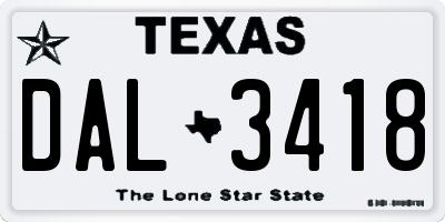 TX license plate DAL3418