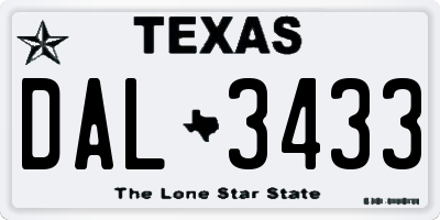 TX license plate DAL3433