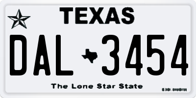 TX license plate DAL3454