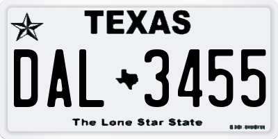 TX license plate DAL3455