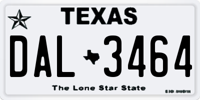 TX license plate DAL3464