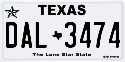 TX license plate DAL3474