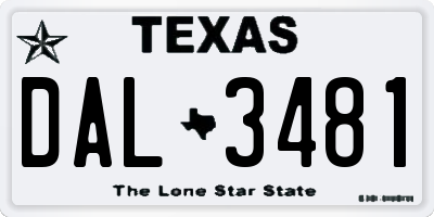 TX license plate DAL3481