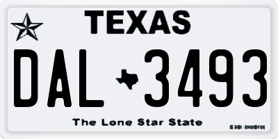 TX license plate DAL3493