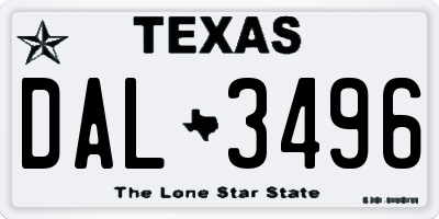 TX license plate DAL3496