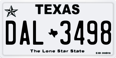 TX license plate DAL3498
