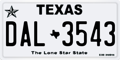 TX license plate DAL3543