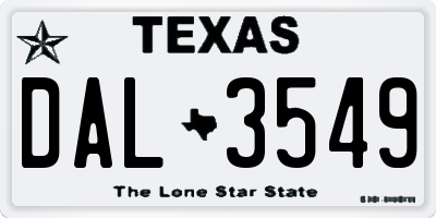 TX license plate DAL3549