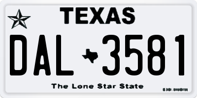 TX license plate DAL3581
