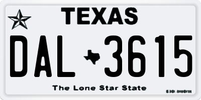 TX license plate DAL3615