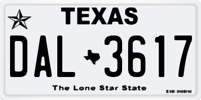 TX license plate DAL3617