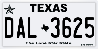 TX license plate DAL3625