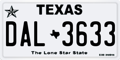 TX license plate DAL3633