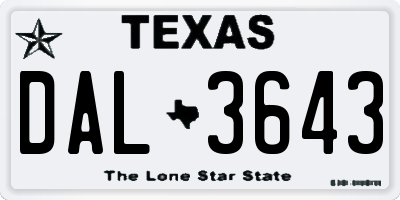 TX license plate DAL3643