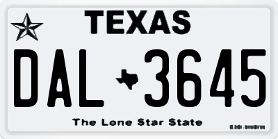 TX license plate DAL3645
