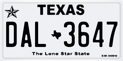 TX license plate DAL3647