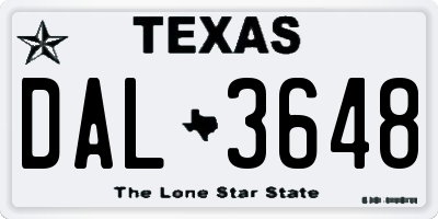 TX license plate DAL3648