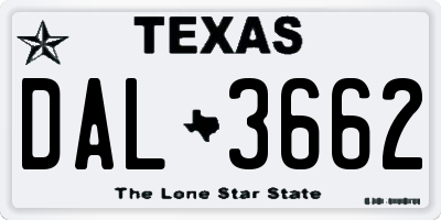 TX license plate DAL3662