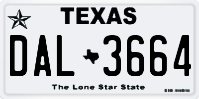 TX license plate DAL3664