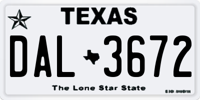 TX license plate DAL3672