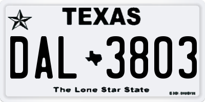 TX license plate DAL3803