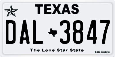 TX license plate DAL3847