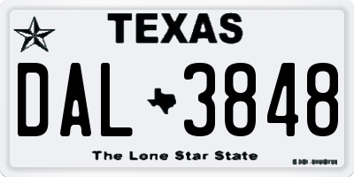TX license plate DAL3848