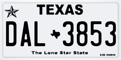 TX license plate DAL3853