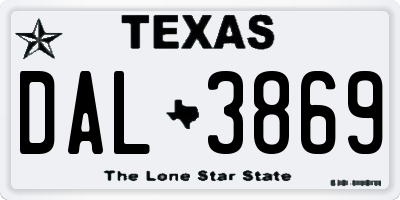 TX license plate DAL3869
