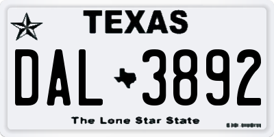 TX license plate DAL3892