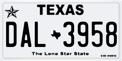 TX license plate DAL3958