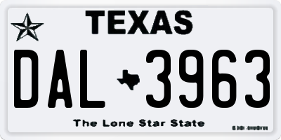 TX license plate DAL3963