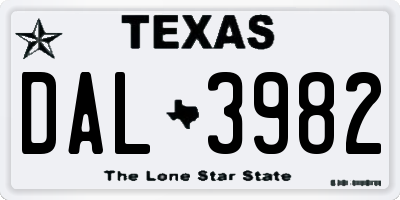 TX license plate DAL3982
