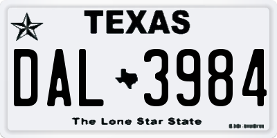 TX license plate DAL3984