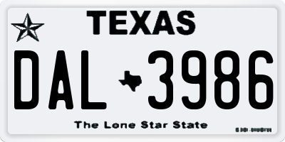 TX license plate DAL3986