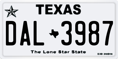 TX license plate DAL3987