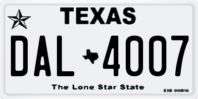 TX license plate DAL4007