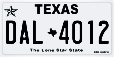 TX license plate DAL4012