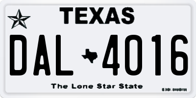 TX license plate DAL4016