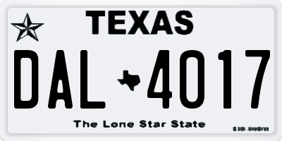 TX license plate DAL4017