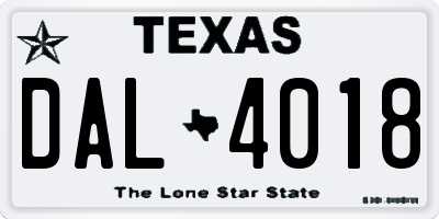TX license plate DAL4018