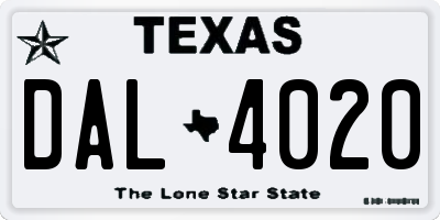 TX license plate DAL4020