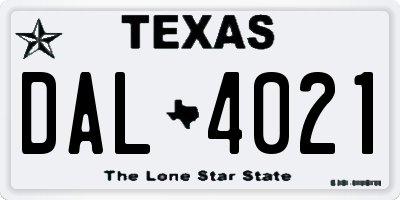 TX license plate DAL4021