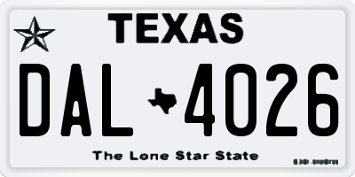 TX license plate DAL4026