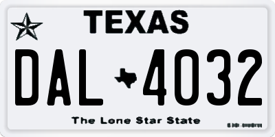 TX license plate DAL4032