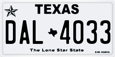 TX license plate DAL4033