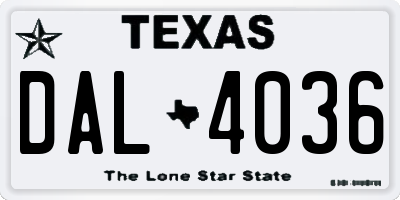 TX license plate DAL4036