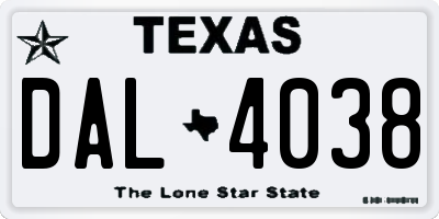 TX license plate DAL4038
