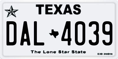 TX license plate DAL4039