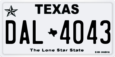TX license plate DAL4043